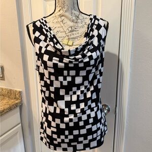 Calvin Klein Black & White Geometric Cowl Neck Camisole